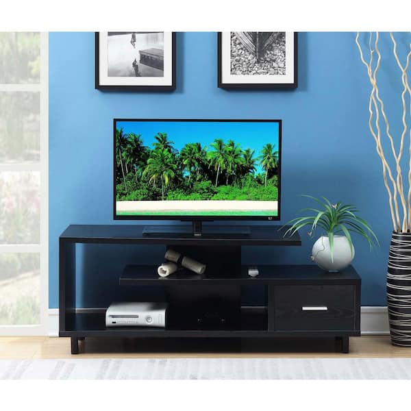 Convenience Concepts Seal II 59 in. Black Particle Board TV Stand with 1-Drawer Fits up to 65 in. TV with Shelves