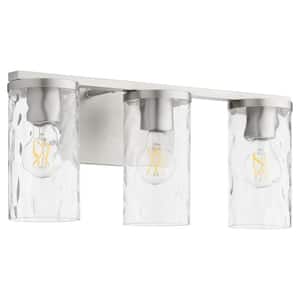 Steinway 3-Light - 100-Watts, Medium Base lampLight Vanity 7.875 in. W  with 3R- Clear Hammered glasses - Satin Nickel