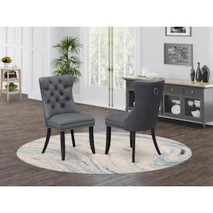 Sand Blasted Black, Parson Chairs - Platinum Gray Faux Leather Upholstered Dining Chairs, Set of 2