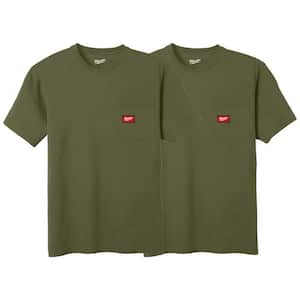 Men's 3X-Large Green GRIDIRON Cotton/Polyester Short-Sleeve Pocket T-Shirt (2-Pack)