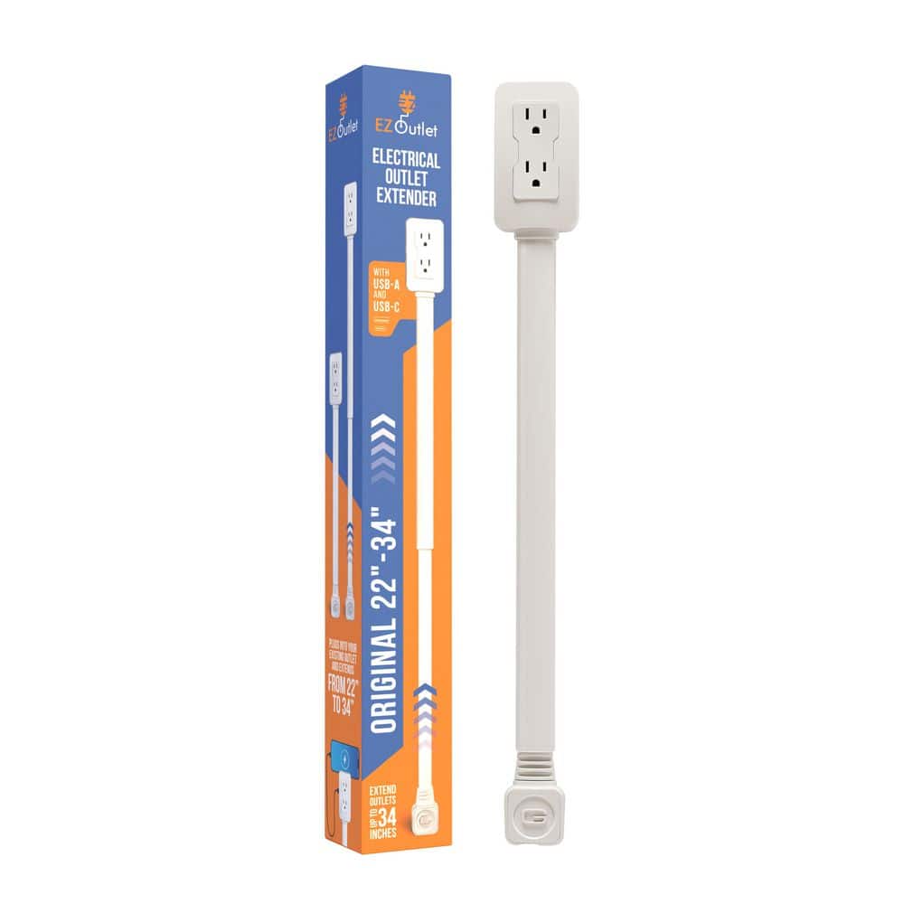 EZ Outlet Original 34 in. 2-Outlet 1 USB-A Port 1 USB-C Port QV1
