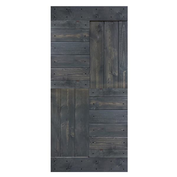 ISLIFE S Series 36 in. x 84 in. Carbon Gray Finished DIY Solid Wood Sliding Barn Door Slab - Hardware Kit Not Included