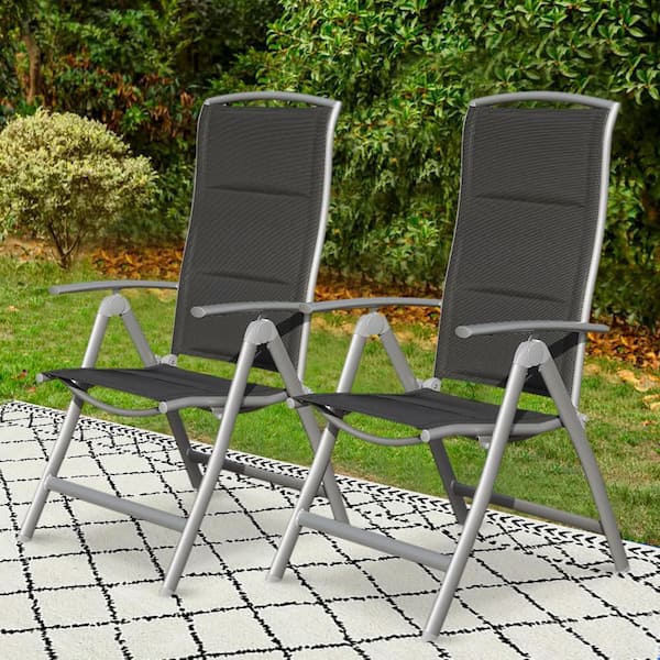Tenleaf 2-Piece Metal Outdoor Foldable Recliner with Textilene Fabric Seat, Aluminium Adjustable Backrest Patio Chairs