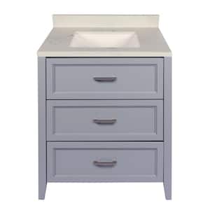Capri 31 in. W x 22 in. D x 36 in. H Bath Vanity in Gray with Cultured Marble Top with Backsplash in Carrara White