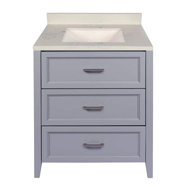 Amluxx Capri 31 in. W x 22 in. D x 36 in. H Bath Vanity in Gray with Cultured Marble Top with Backsplash in Carrara White