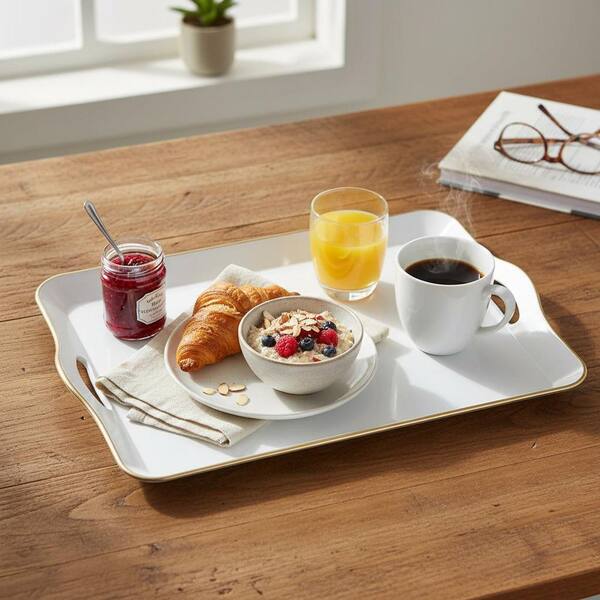 17 in. x 11.8 in. x 2 in. White Plastic Decorative Serving Tray