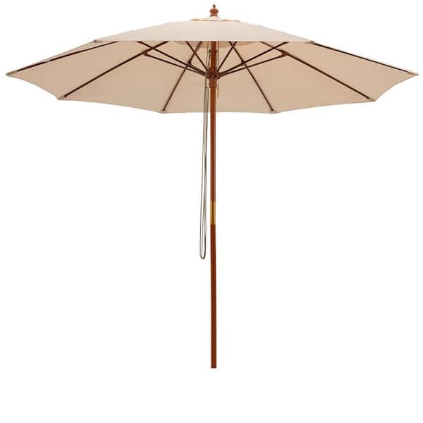 ANGELES HOME 9-1/2 ft. Round Fiberglass Ribs Market Patio Umbrella in Beige