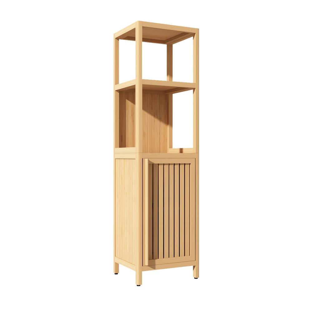 14.09 in. W x 12.99 in. D x 52 in. H Natural Brown Bamboo Linen Cabinet Slim Bath Linen Tower w/1 Door and 2 OpenShelves price history on PriceWatchPro