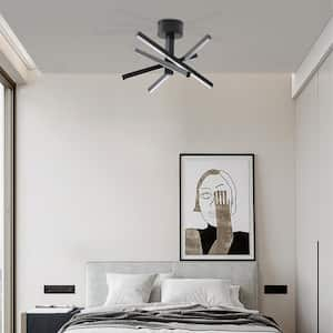 4 Light Integrated LED Black Semi Flush Mount Chandelier