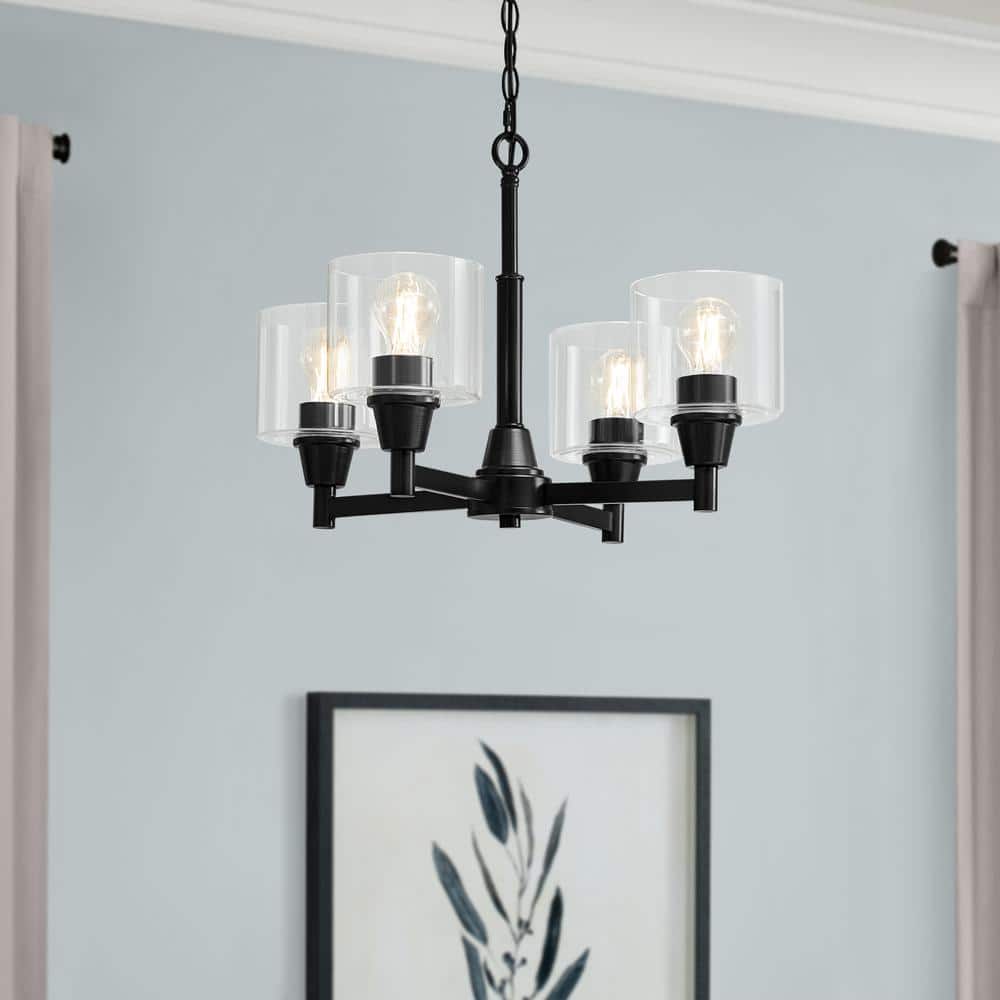 Oron 4-Light Black Reversible Chandelier with Clear Glass Shades, Dining Room Chandelier price history on PriceWatchPro