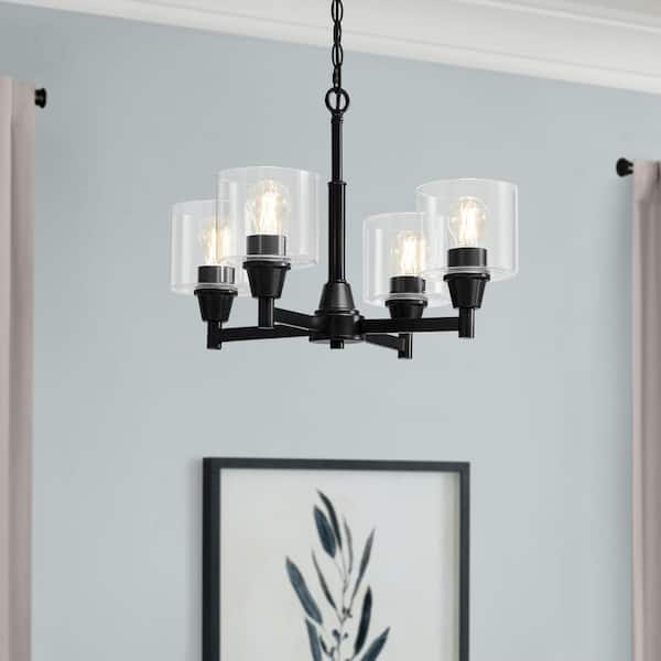 Hampton Bay Oron 4-Light Black Reversible Chandelier with Clear Glass Shades, Dining Room Chandelier