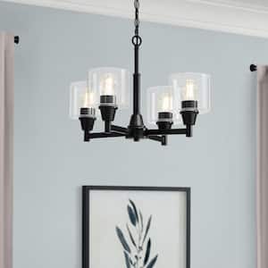 Oron 4-Light Black Reversible Chandelier with Clear Glass Shades, Dining Room Chandelier
