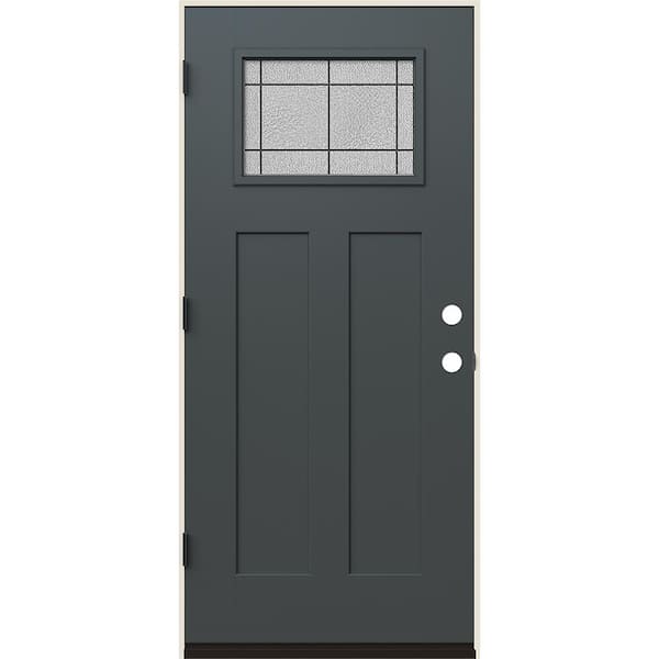 36 in. x 80 in. Right-Hand 1/4 Lite Craftsman Dilworth Decorative Glass Marine Fiberglass Prehung Front Door