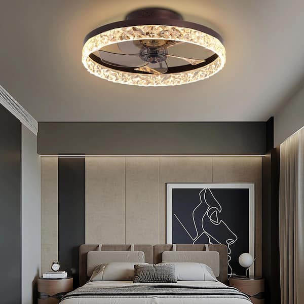 20 in. Modern LED Indoor Brown Smart 6-Speeds, Timing Reversible Blades Ceiling Fan Light and Remote Control