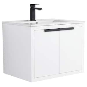 Kingsford 24 in. Single Wall Mounted White Bath Vanity with Doors with White Ceramic Sink Top