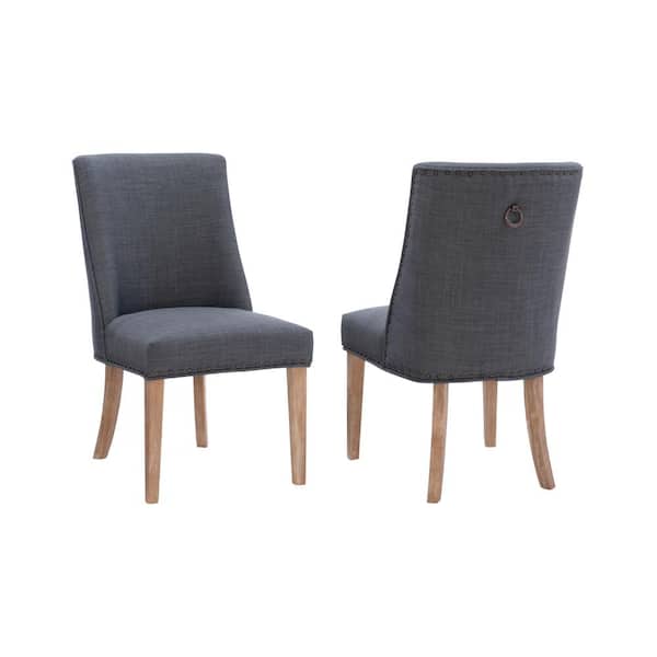Powell Company Alessio Grey Linen Like Polyester Upholstered Dining Chair with Natural Legs (Set of 2)