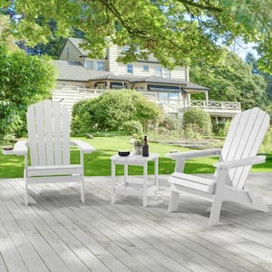 White Outdoor Plastic Folding Adirondack Chair Patio Fire Pit Chair for Outside (2-Pack)