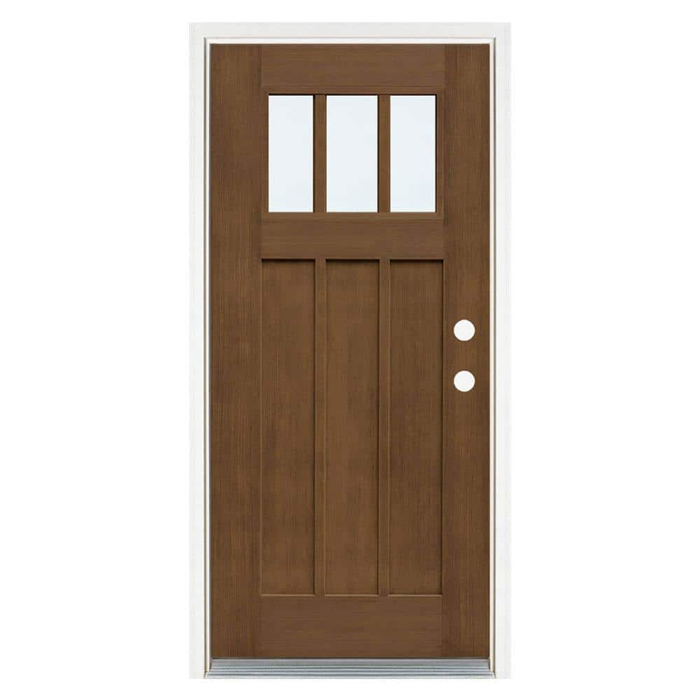 Mp Doors 36 In. X 80 In. Medium Oak Left-hand Inswing 3 Lite Loe 