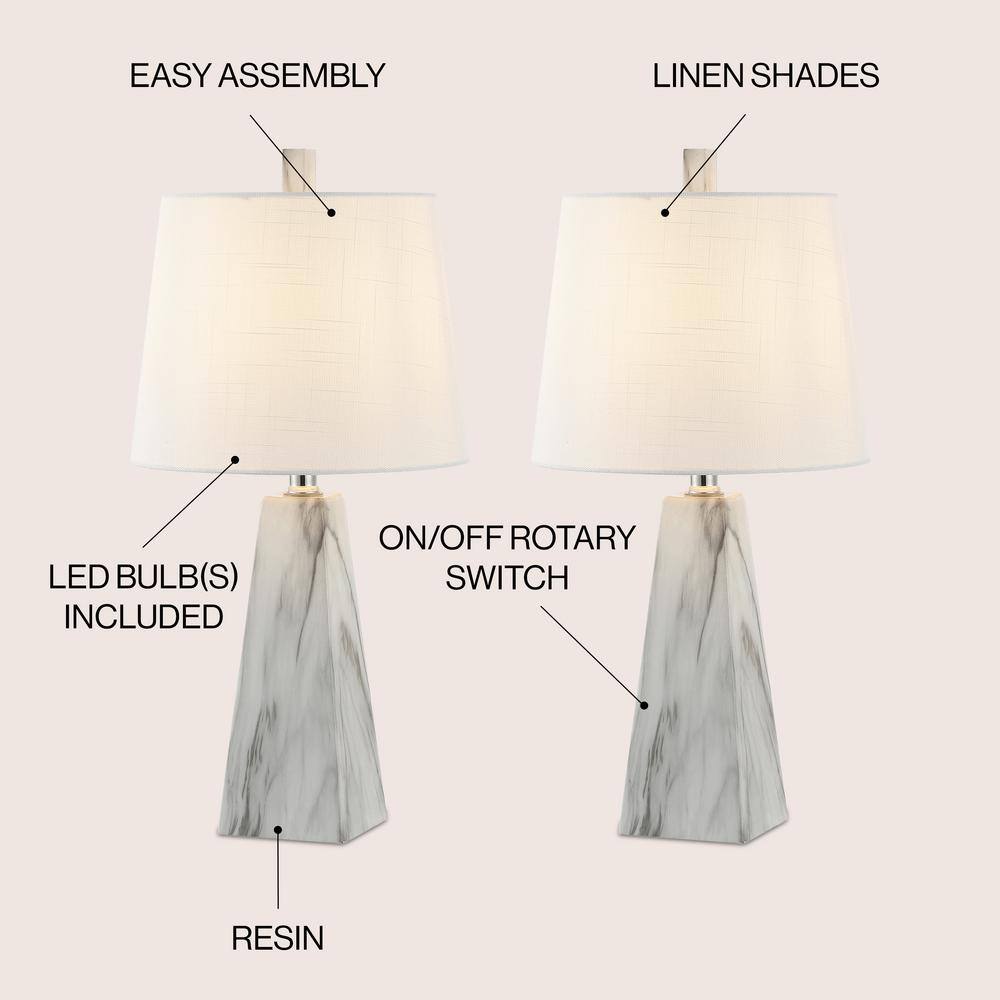Owen 20.5" White Marble Finish Resin Table Lamp Set with Linen Shade