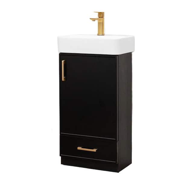 18 in. W Small Bath Vanity Freestanding Bathroom Vanity in Black with White Ceramic Sink Top unassembled