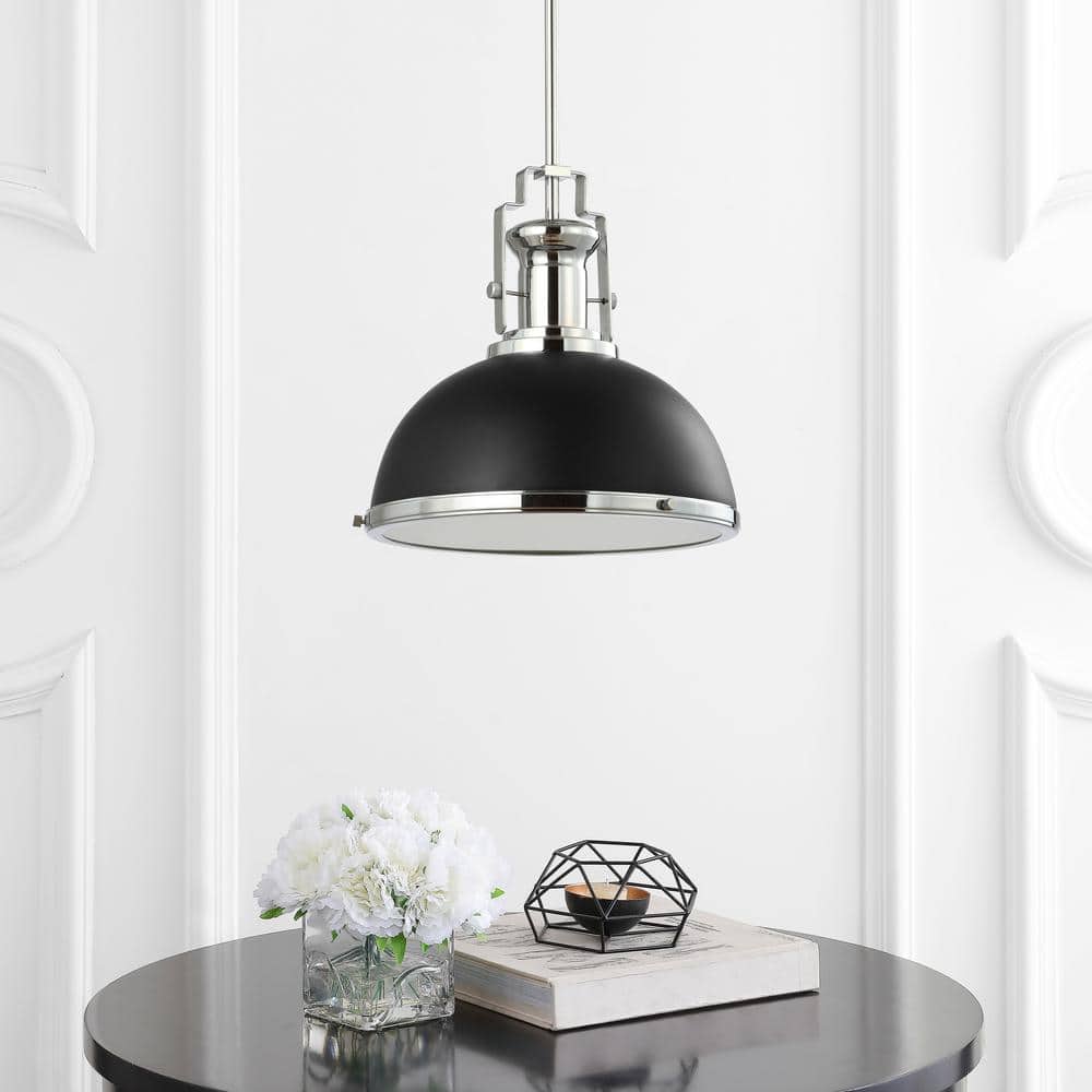Jonathan Y 13" Adjustable Vintage LED Pendant - Black/Chrome