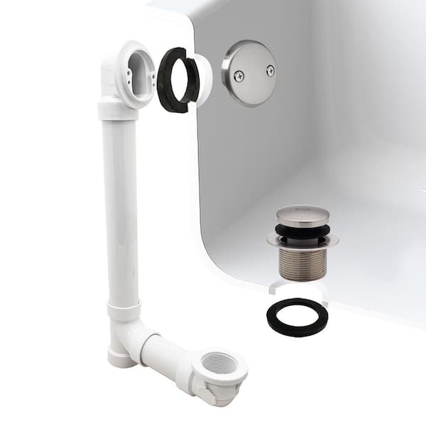 1-1/2 in. Schedule 40 PVC Tip-Toe Drain Bath Waste and Overflow with 2-Hole Faceplate in Stainless Steel