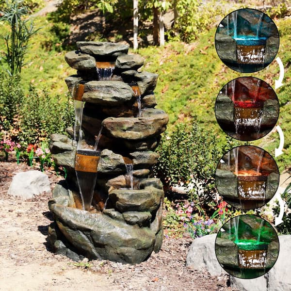 Alpine Corporation 51 in. Tall 6-Tier Rainforest Color-Changing