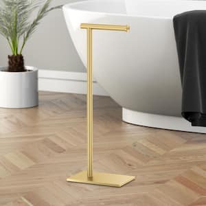 Latitude II Square Freestanding Toilet Paper Holder in Brushed Brass