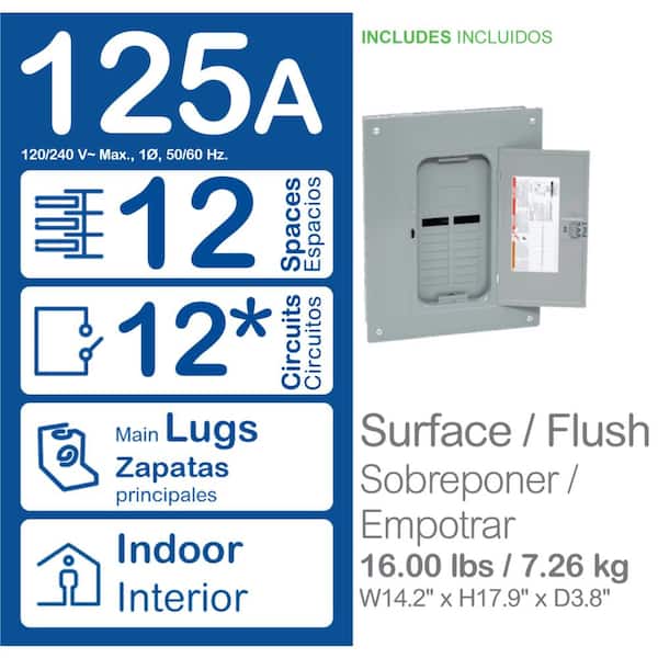 QO 125 Amp 12-Space 12-Circuit Indoor Main Lug Plug-On Neutral Load Center with Cover