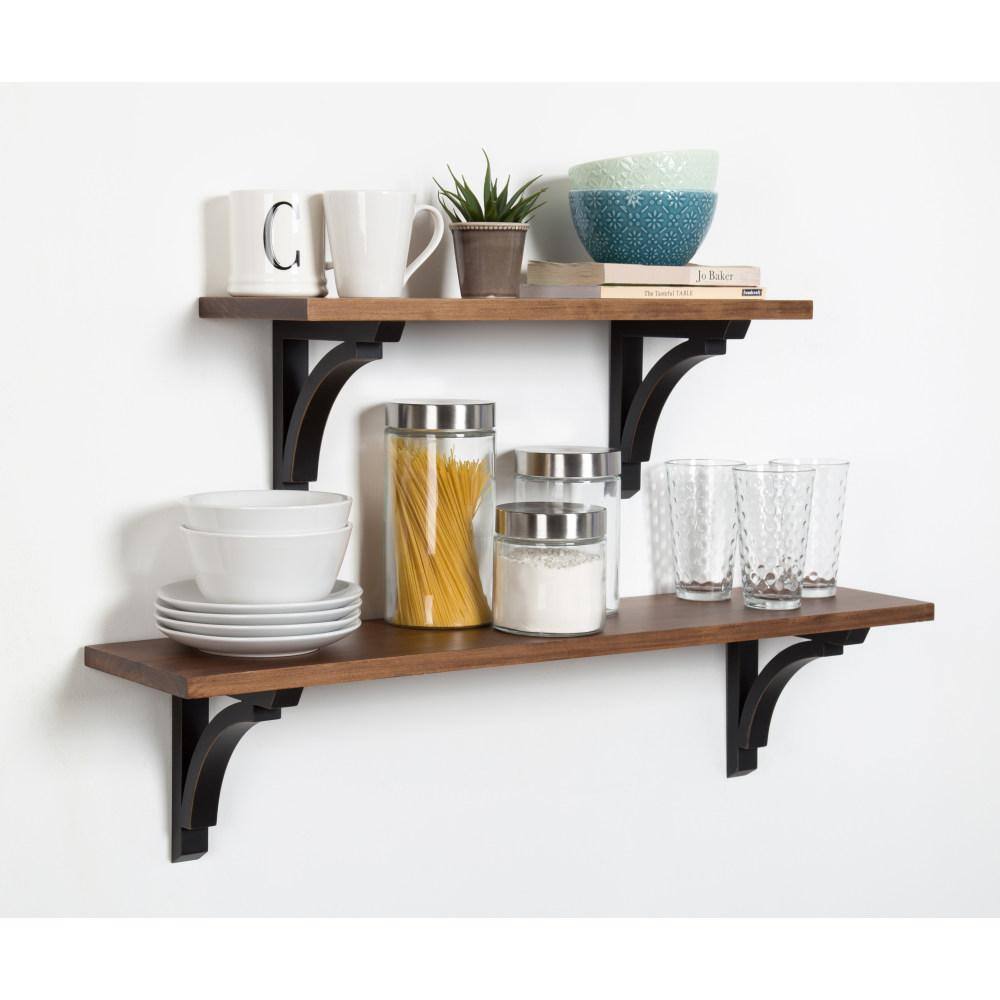 Corblynd Traditional 24" Brown/Black Wood Floating Wall Shelf