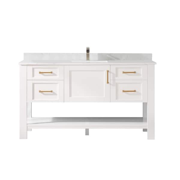 ROSWELL Grayson 60 in. Bath Vanity in White with Composite Vanity Top in White with White Basin