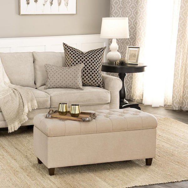 Ainsley Button Tufted Cream 40 in. Bedroom Bench with Storage