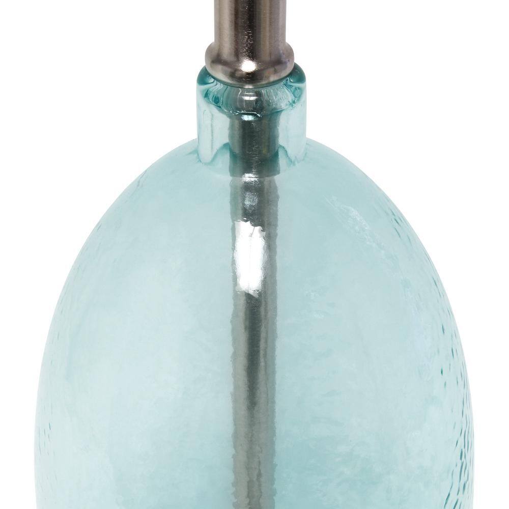 Clear Blue Glass Table Lamp with White Fabric Shade