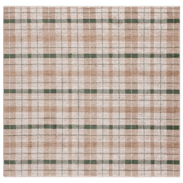 Oxford Plaids 7 ft. x 7 ft. Beige/Green Geometric Plaid Square Area Rug