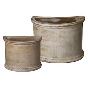 Distressed White Ceramic Semicircle Pots (Set of 2)
