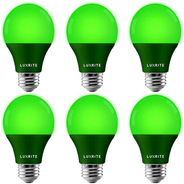 LUXRITE 60-Watt Equivalent A19 LED Light Bulb Green Light Party Bulb 6-Pack