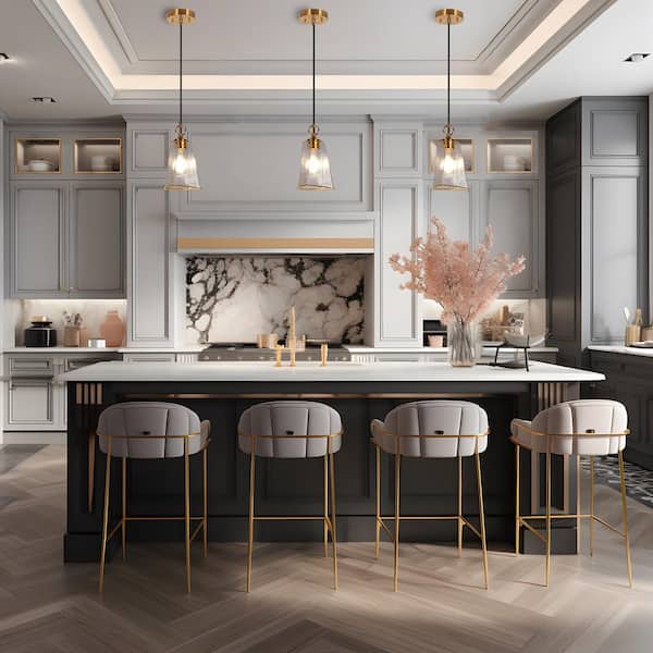 Modern 1-Light Brass Island Pendant Light with Irregular Bell Clear Wavy Glass Shade Foyer Lantern, LED Compatible