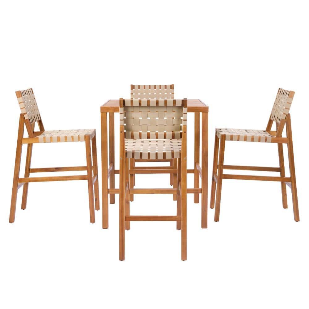 Beige Outdoor Solid Wood Patio Furniture Set with 4 Chiars, 1 Table price history on PriceWatchPro