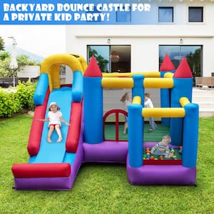 5-In-1 Inflatable Bounce House Bounce Castle with Basketball Rim and Climbing Wall Blower Excluded
