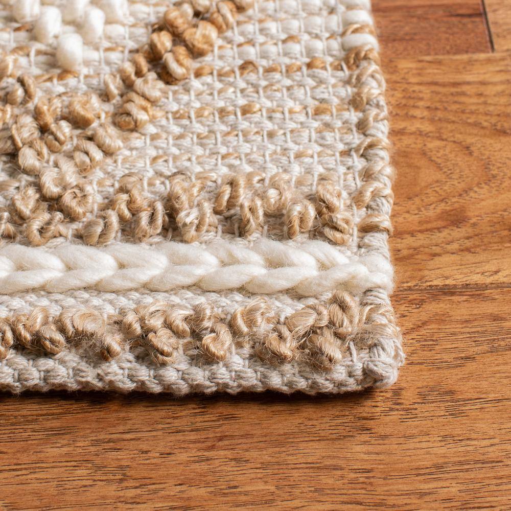 Handwoven Ivory Geometric Wool-Cotton Blend Rug - 2'6" x 6'