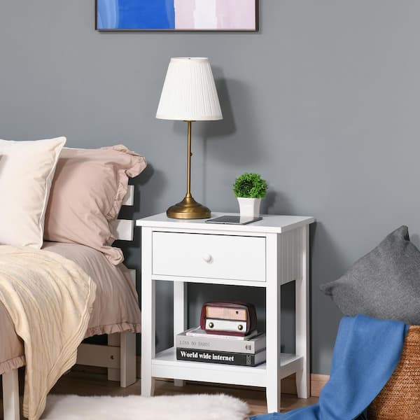 19.75 in. in White Rectangular Wood End Table with Drawer and Storage Shelf