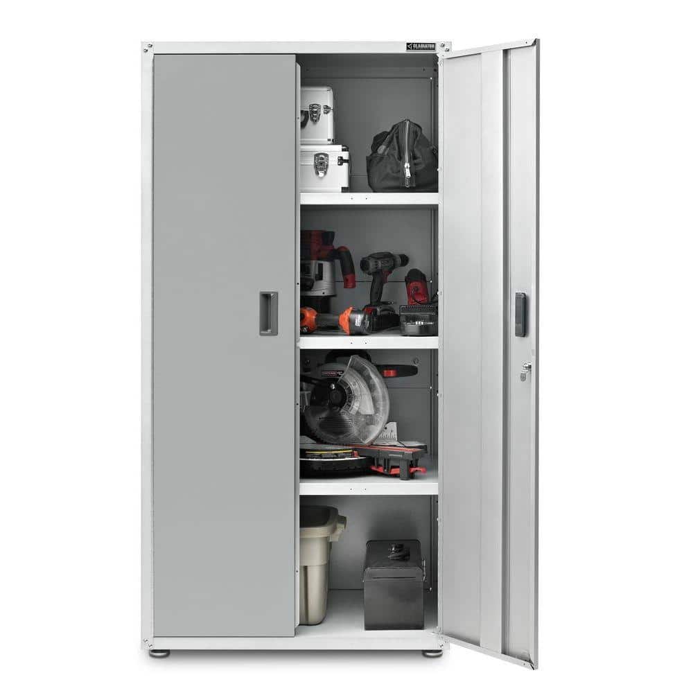 Freestanding Lockable Tread Cabinet with Adjustable Shelving in Hammered White