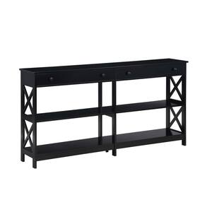 Oxford 60 in. Black Standard Height Rectangle Wood Console Table with 2 Drawers and Shelves