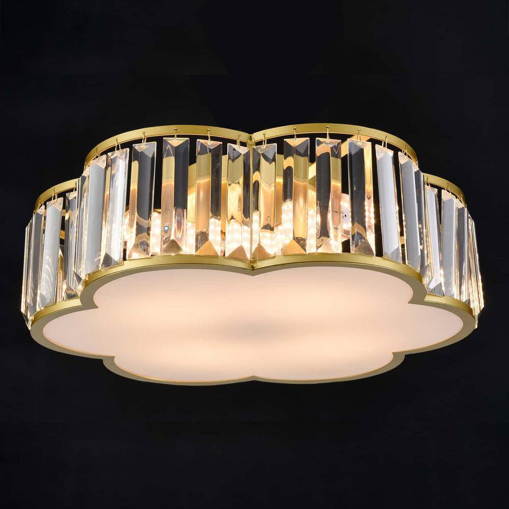Luxurious Gold Crystal Drum Flush Mount Ceiling Light