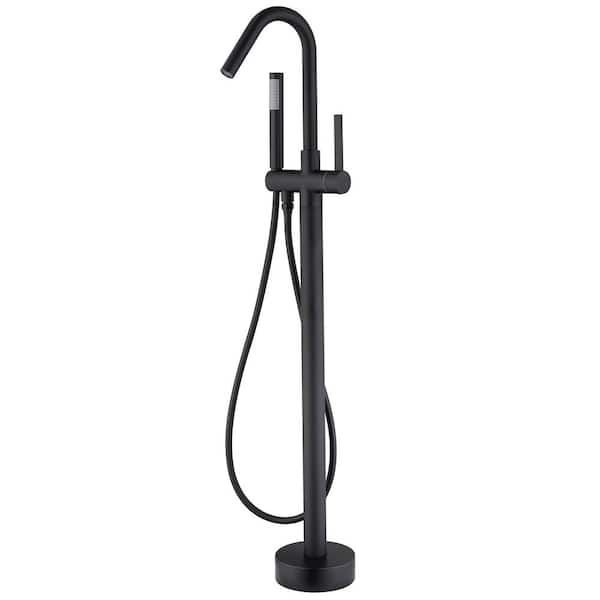 Nestfair Single-Handle Floor Mount Roman Tub Faucet with Hand Shower, 360° Swivel in Matte Black