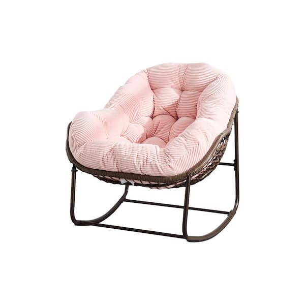 Flynama Wicker Outdoor Rocking Chair with Padded Cushion in Pink
