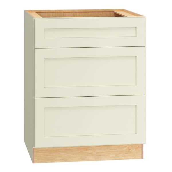 QuickShip Cottage 27 in. W x 24 in. D x 34.5 in. H Assembled Plywood Shaker 3-Drawer Base Kitchen Cabinet in Starlight