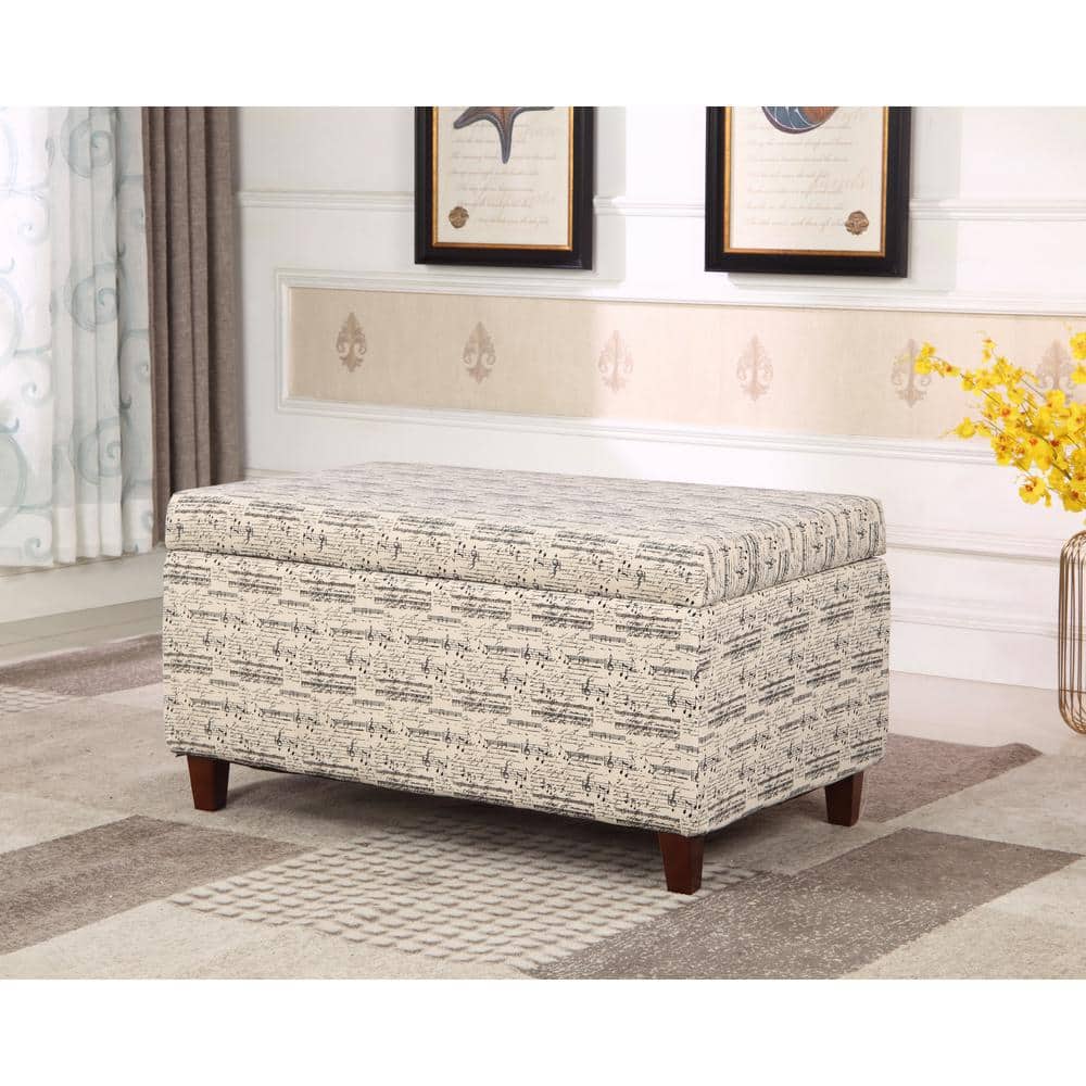 Symphony Patterned Beige Fabric Storage Ottoman Bench
