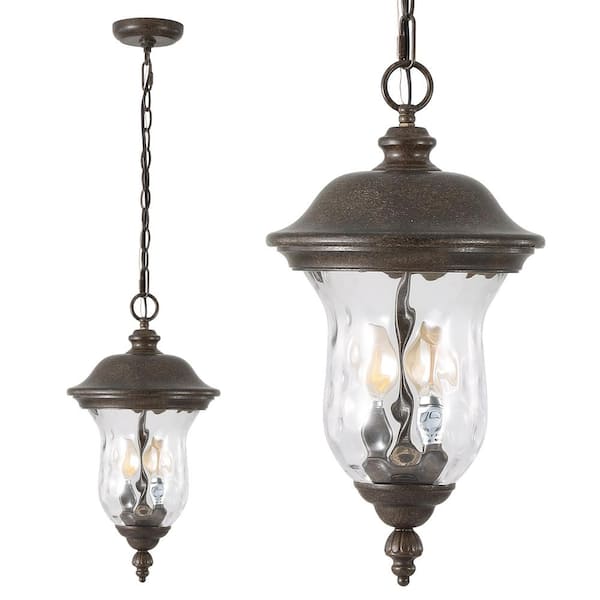 Lasaideal Antique 19 in. 2-Light Royal Bronze Outdoor Weather Resistant Aluminum Pendant Light with No Bulb Included