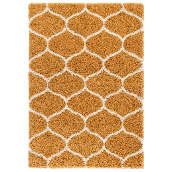 Hudson Shag 8 ft. x 10 ft. Gold/Ivory Geometric Trellis Area Rug
